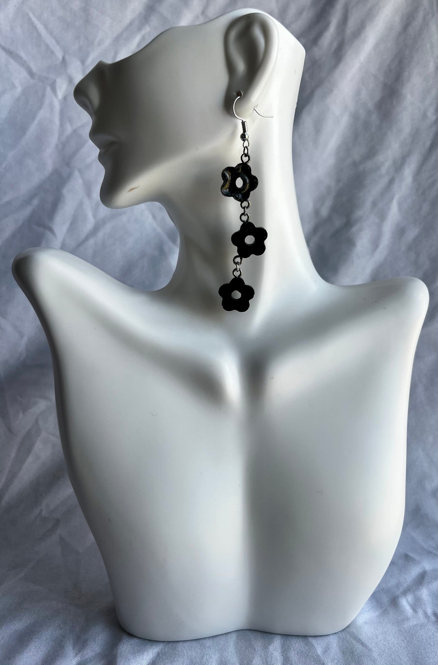 Black Flower Drop Earrings