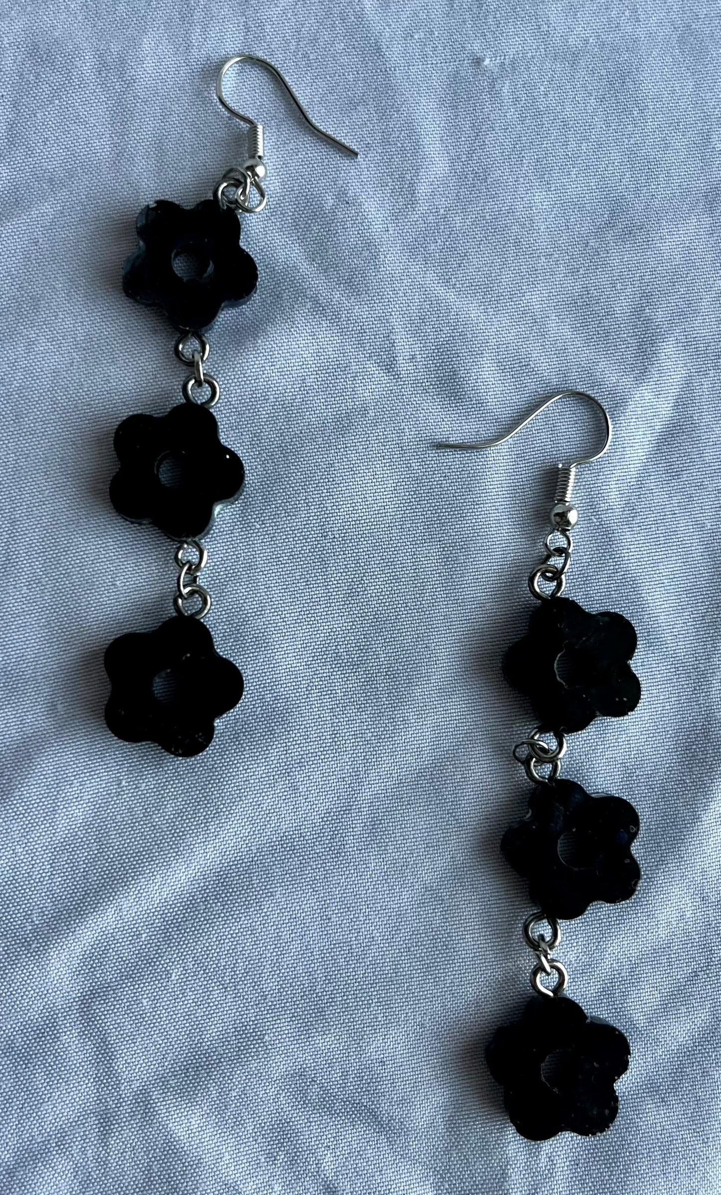 Black Flower Drop Earrings