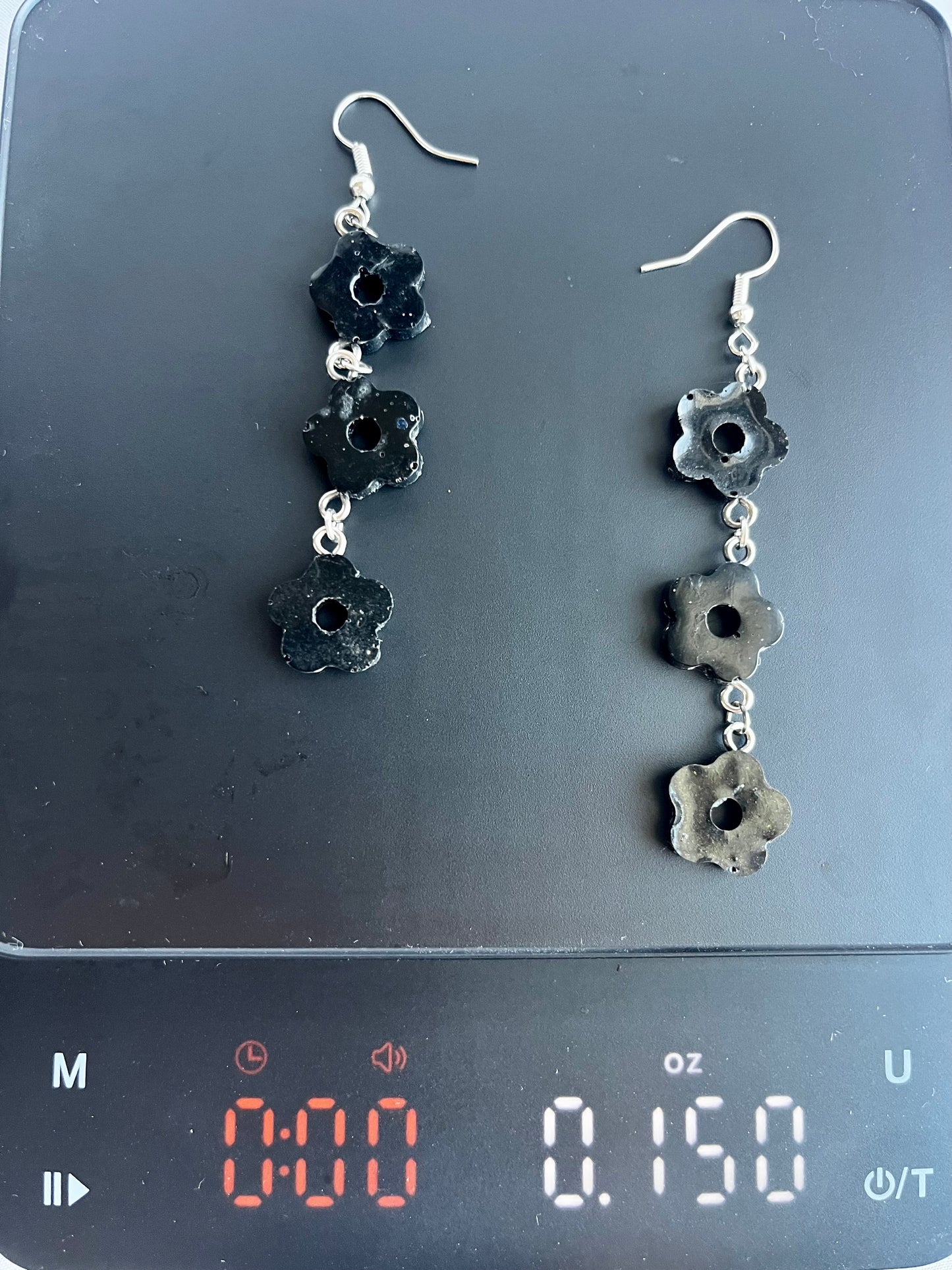 Black Flower Drop Earrings