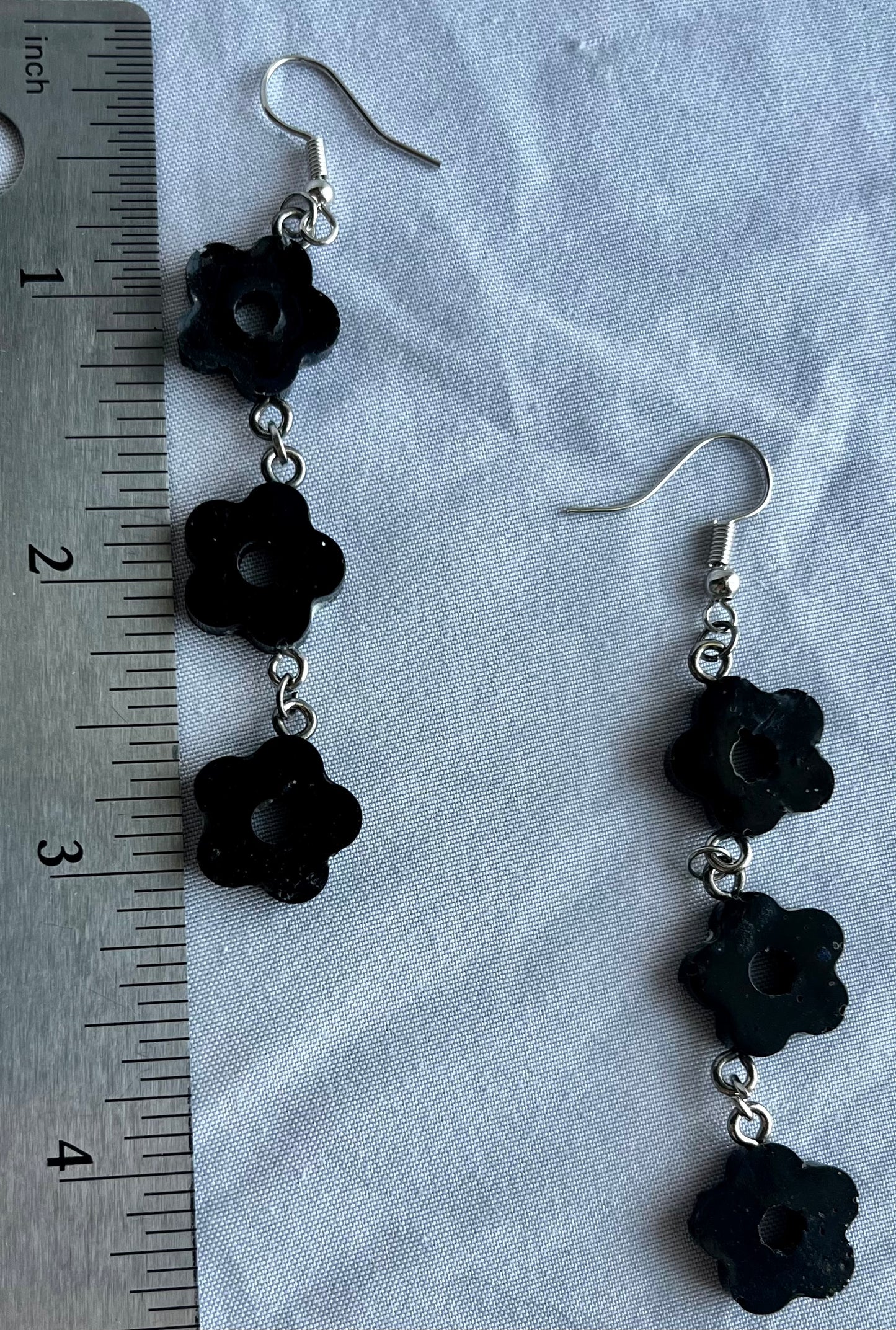 Black Flower Drop Earrings