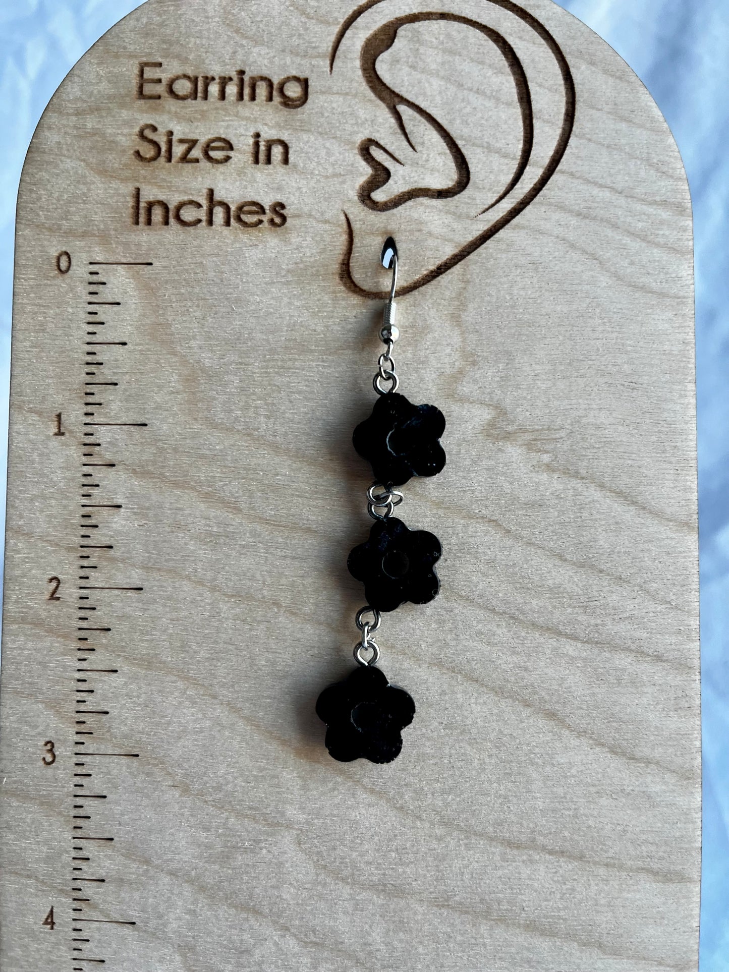 Black Flower Drop Earrings