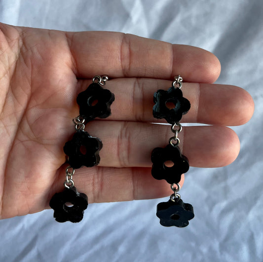 Black Flower Drop Earrings