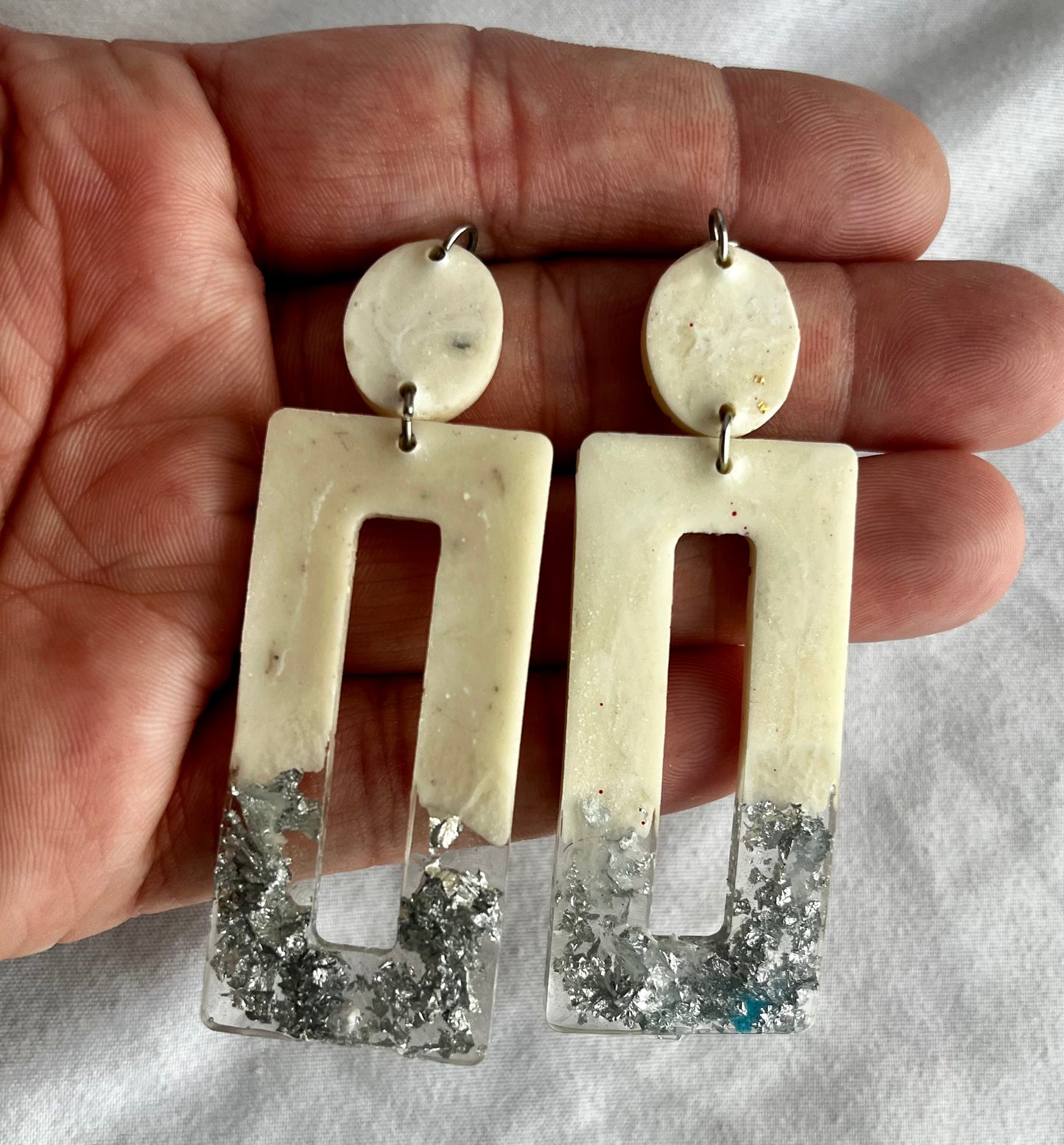 White Foil Flake Earrings