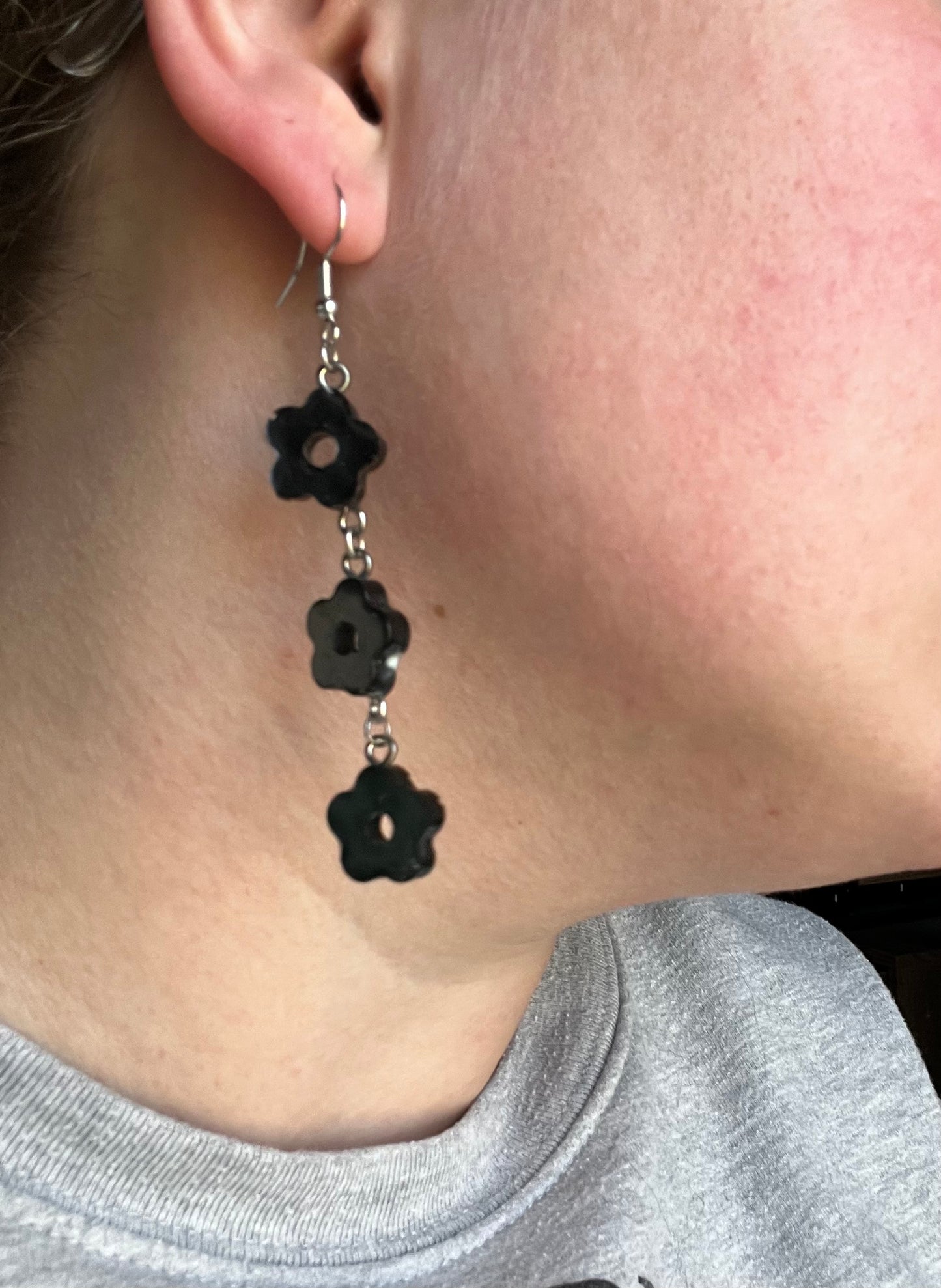 Black Flower Drop Earrings