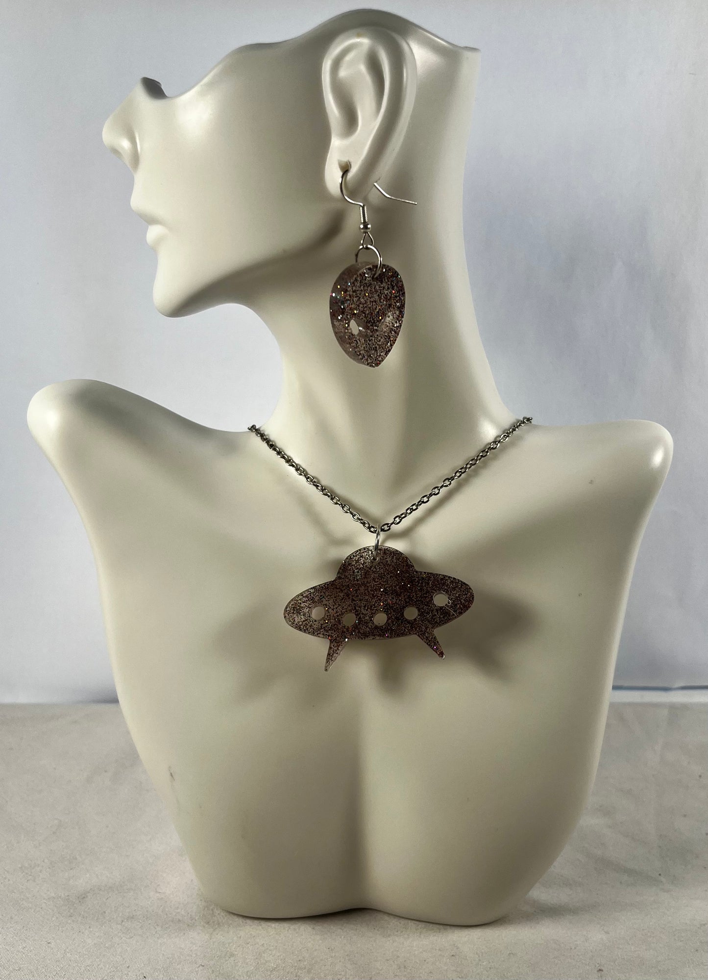 Alien Spaceship Earring And Necklace Set