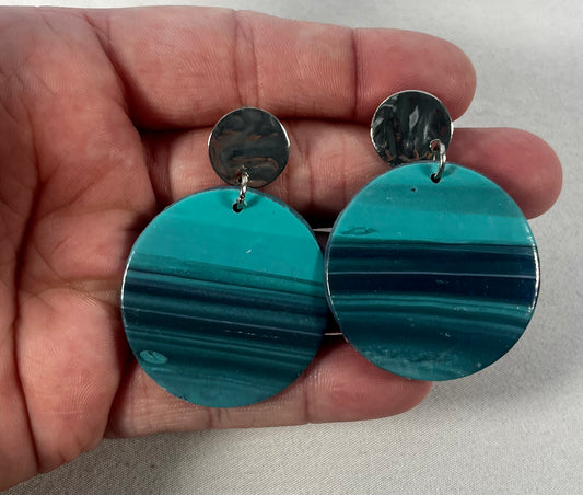 Blue Circle Clay Earrings